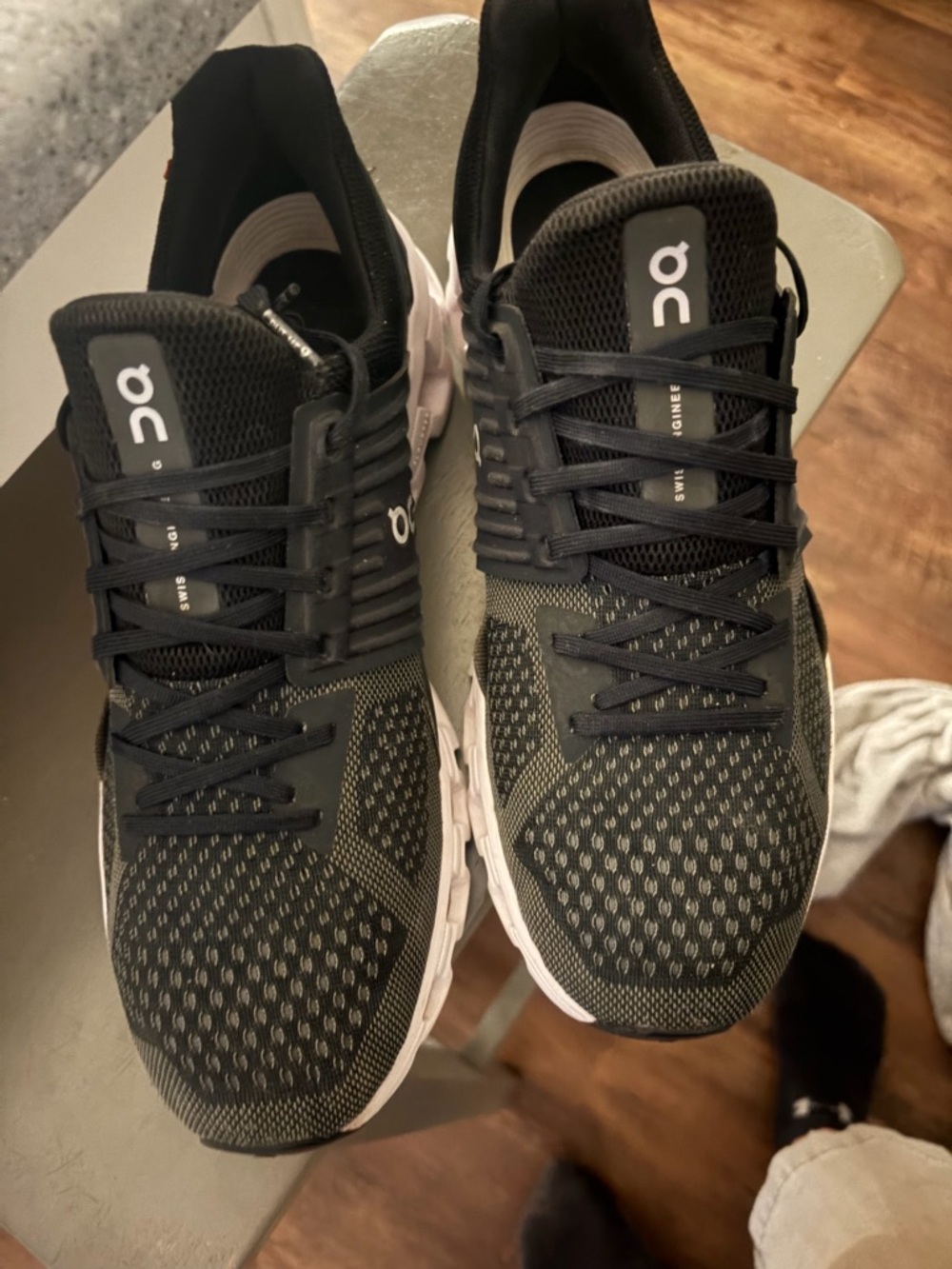 On Running Men's Black and White Mesh Running Shoes